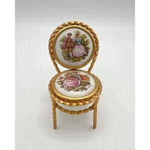 Limoges France Miniature Gold Victorian Dollhouse Chair 2.75” Courting Couple